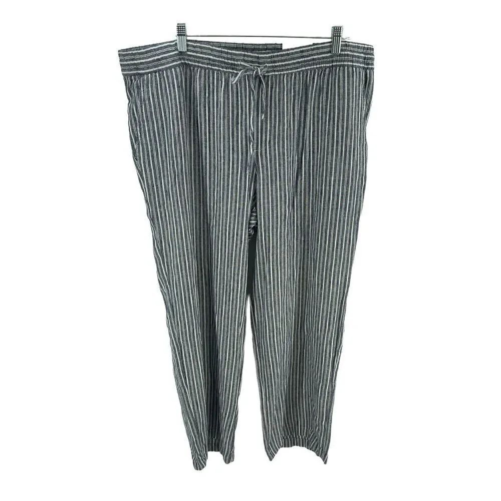 NWT Old Navy linen striped pants elastic waist XL high rise blue white
